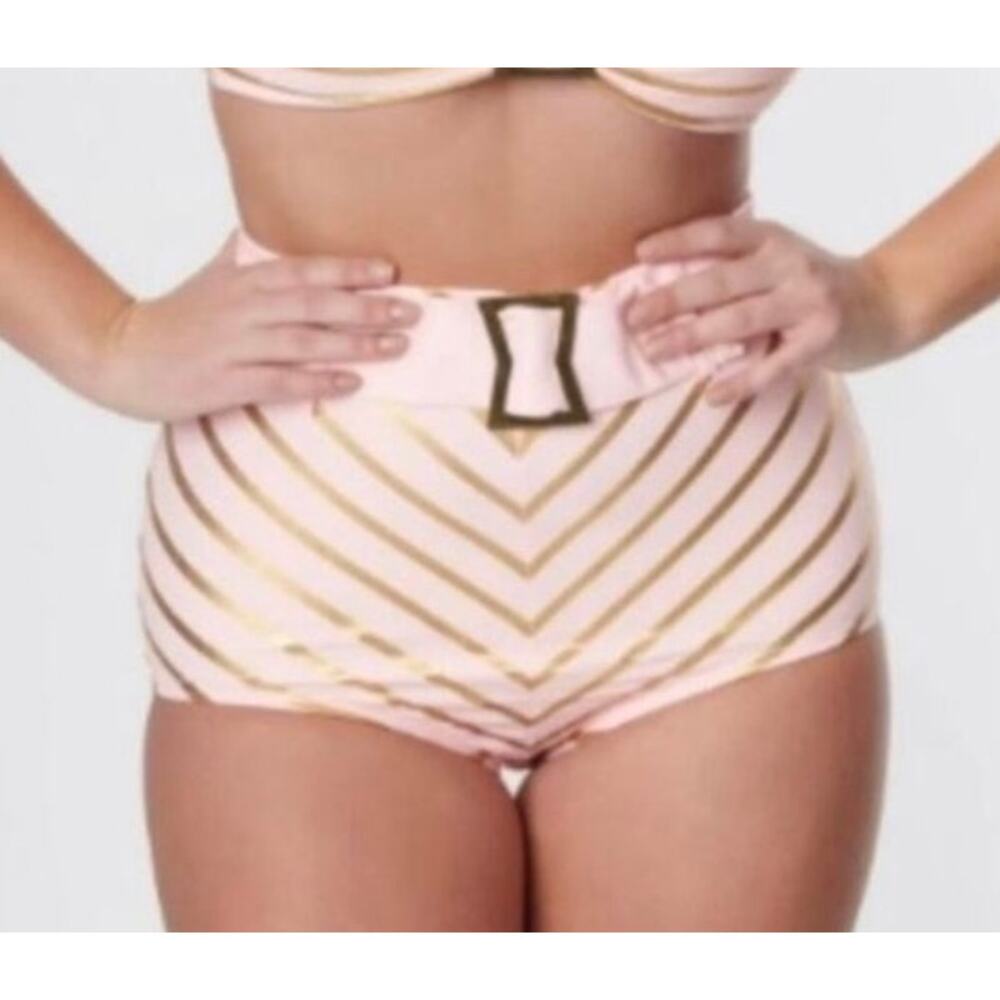 Unique Vintage Pink And Gold Chevron High Waist Bikini Bottom M NWOT